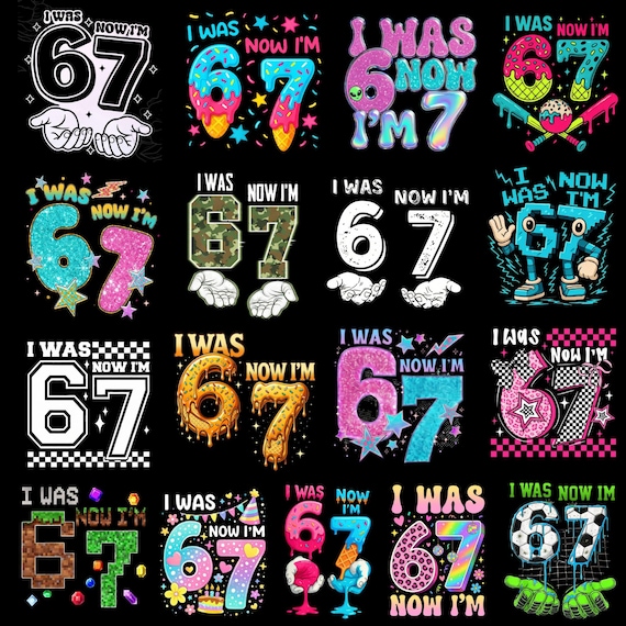 I Was 6 Now I'm 7 Birthday Printable Bundle PNG, Funny 7th B-day Gift for Boy Girl, Viral 67 Meme Birthday PNG, Seventh Birthday Kids PNG