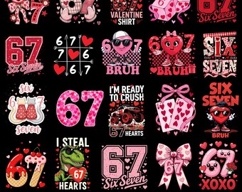 Six Seven 6 7 Valentines Day Png Bundle, Six Seven Heart Valentines Png, Valentine 67 Six Seven Png, Boy Girl Valentine Png, Valentine Meme