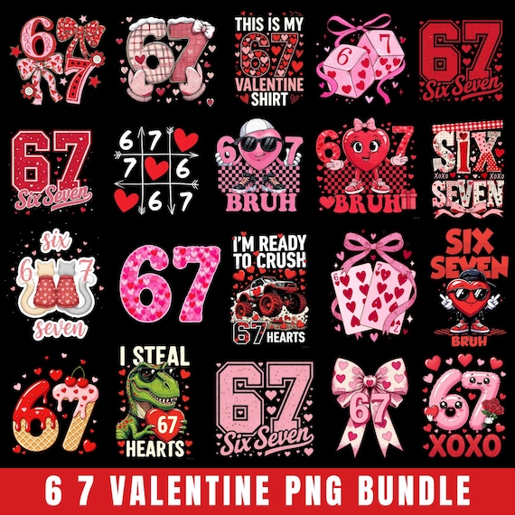 Six Seven 6 7 Valentines Day Png Bundle, Six Seven Heart Valentines Png, Valentine 67 Six Seven Png, Boy Girl Valentine Png, Valentine Meme
