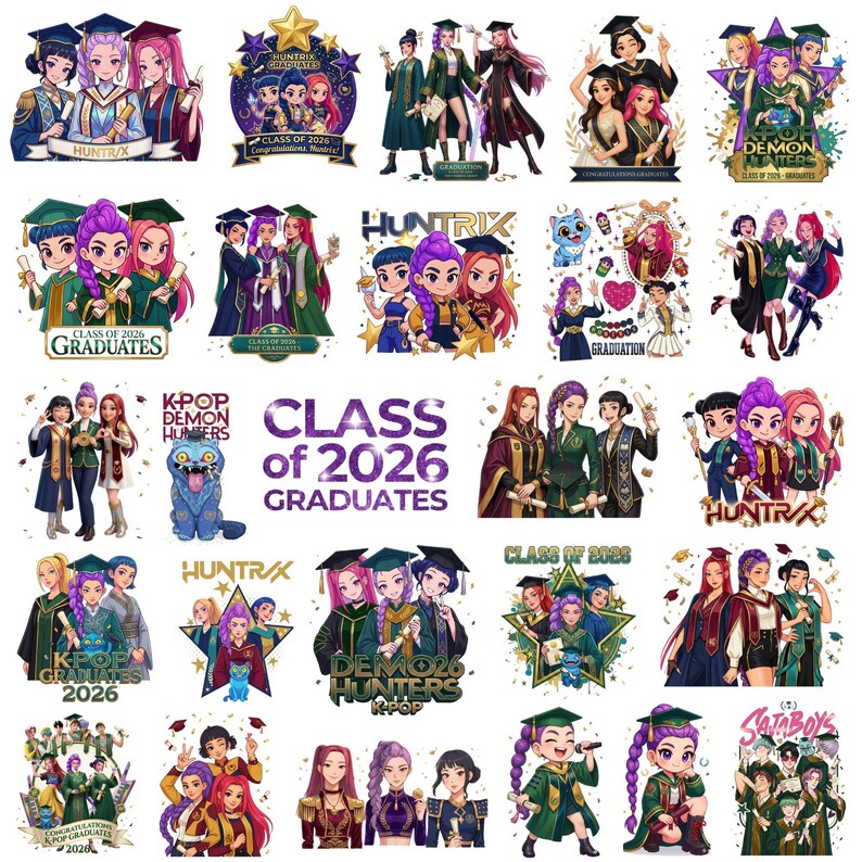 Huntrix Graduation Cap Huntrix Kpop Demon Hunters Graduation Png,kpop Idol Group Design, Saja ...