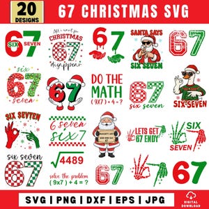 20 Funny Christmas Meme SIX Seven SVG Bundle, Cricut, Png, Svg, sublimation, Santa Says 67 Clipart, 67 Xmas Png,Viral 6 7 Funny Joke Clipart