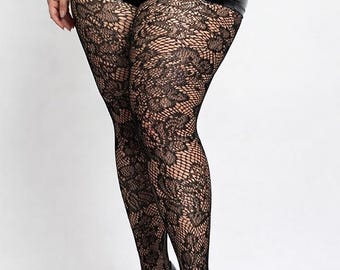 Plus Size Black Floral Fishnet Tights | Bold Pantyhose