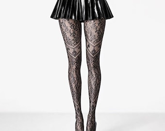 Black Leopard Fishnet Tights With Contrast Thigh Pattern