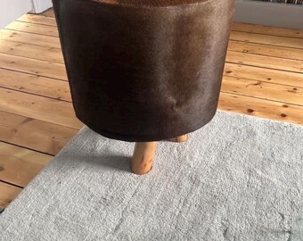 Round Cowhide Footstool | Brown Poufee