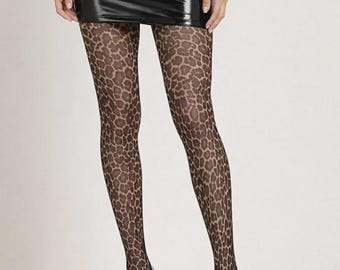 Brown Leopard Print Tights | Semi-Opaque Pantyhose