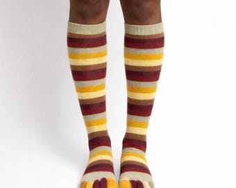 Striped Five Toe Socks | Unisex Cotton Blend Fun Socks