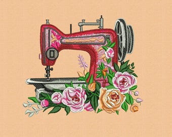 Vintage Sewing Machine Embroidery Design: Floral Sewing Logo (Digital Download)