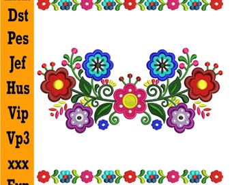 Floral Embroidery Design | Colorful Folk Flower Machine Pattern (Digital Download)