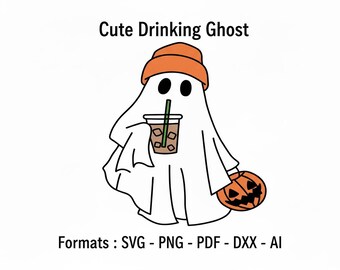 Trendy Ghost Iced Coffee SVG, Halloween Sublimation Design, Fall Drinking Ghost PNG