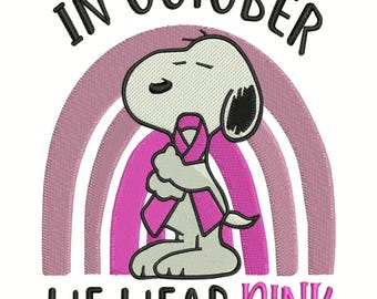 Snoopy Breast Cancer Ribbon Embroidery Design - Awareness Month (Digital Design)
