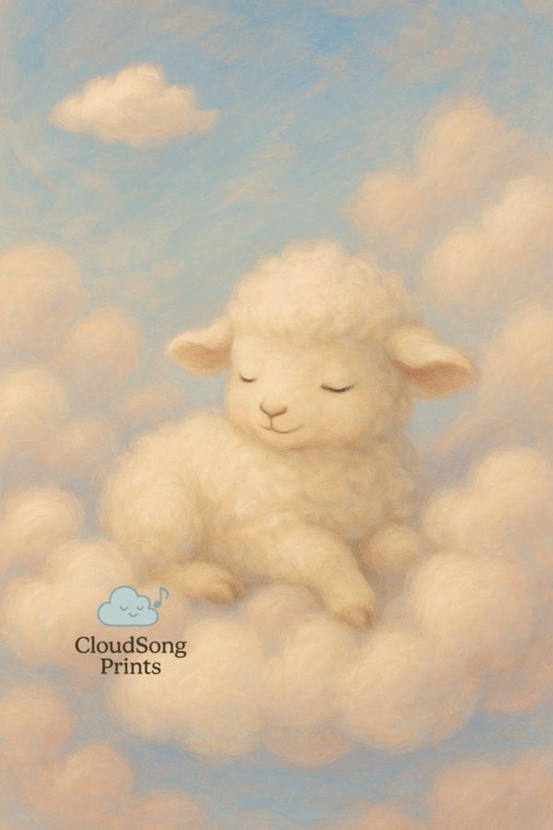Sleeping Lamb Nursery Art: Pastel Cloud Sheep Illustration (digital ...