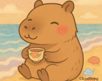 Capybara Beach Print - Wunderliche Sommer-Wandkunst (Digitaler Download)