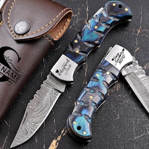 Couteau de poche damas personnalisé, couteau pliant personnalisé, cadeau de Noël, cadeau d'anniversaire, cadeau de mariage, cadeau d'anniversaire, cadeau unique pour homme