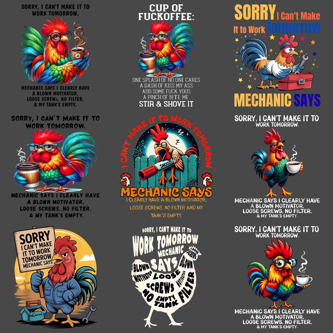 Sorry Rooster Funny Rooster PNG, Sorry I Can’t Make It to Work Tomorrow Quote Clipart ...