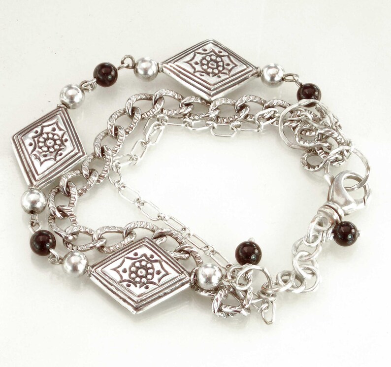 Celtic Viking Norse Chain Oxidized Unisex Gift for Her Sterling Black Onyx 3 Chain Bracelet Silver Gift for Him Metalsmith Made