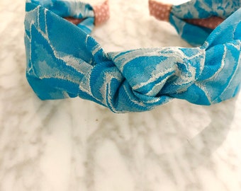 Blue Floral Silk Knot Headband