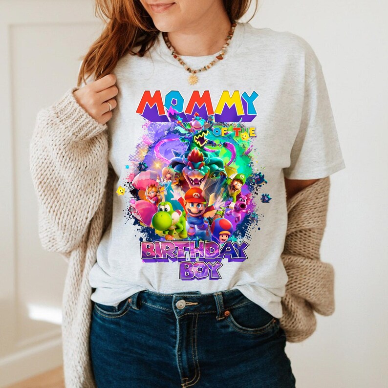 Camisetas de aniversário para a família Super Mario Galaxy, conjunto de roupas de festa personalizadas com nome. imagem 13
