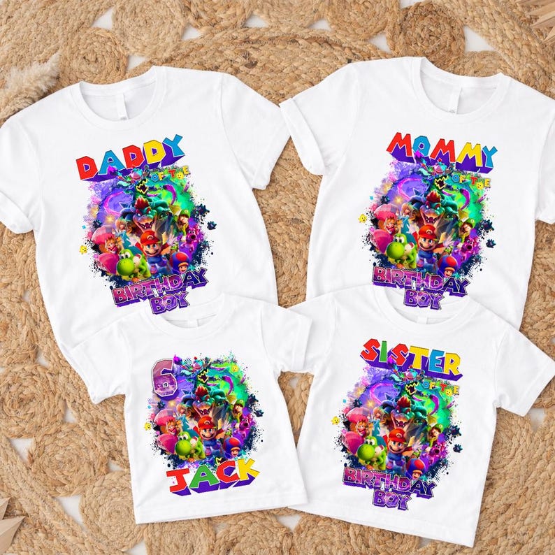 Camisetas de aniversário para a família Super Mario Galaxy, conjunto de roupas de festa personalizadas com nome. imagem 3
