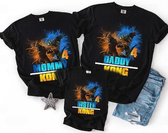 Camiseta Família God Zilla, Camisetas de Aniversário Godzilla, Camisetas com Tema de Aniversário Godzilla, Godzilla, Rei dos Monstros, Presente para Fã de Cinema