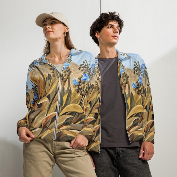 Blue Agapanthus Flower Unisex track jacket original oil painting