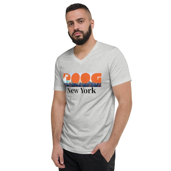 New York Unisex Short Sleeve V-Neck T-Shirt with Doog walker brand Logo