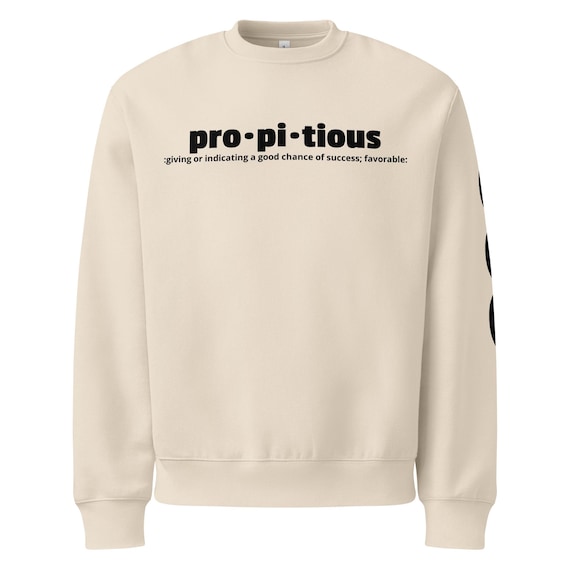 word and definition Oversized heavyweight sweatshirt propitious