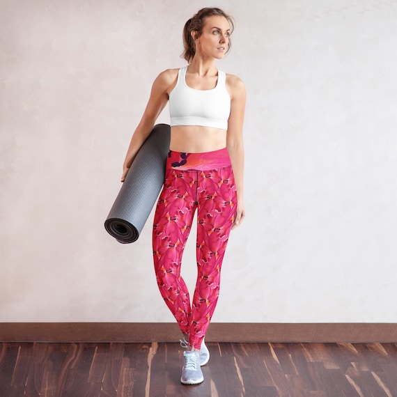 Yoga Leggings printed with original oil painting of the center of a pink tulip