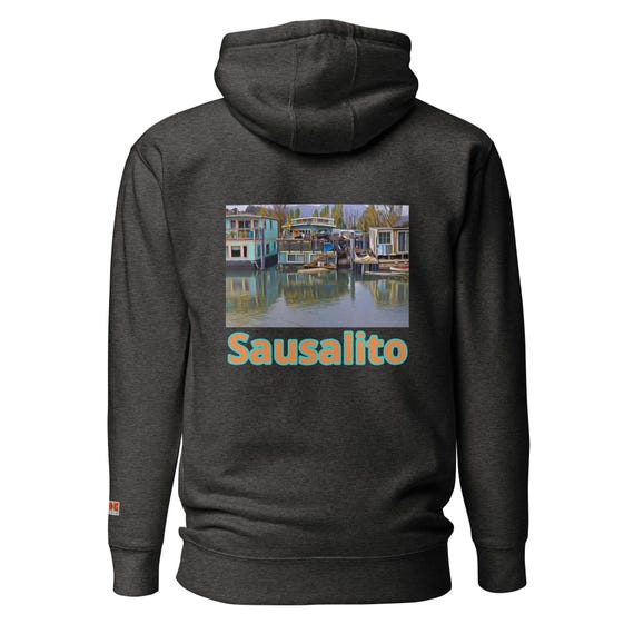 Unisex Hoodie Sausalito Houseboats Image Sausalito, California Custom Doog Walker Patch