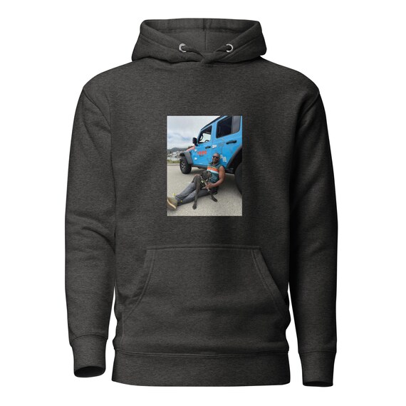 Dog Walker Hoodie: Blue Jeep, Staffordshire Terrier, Animal Lover Slogan by the Doog Walker