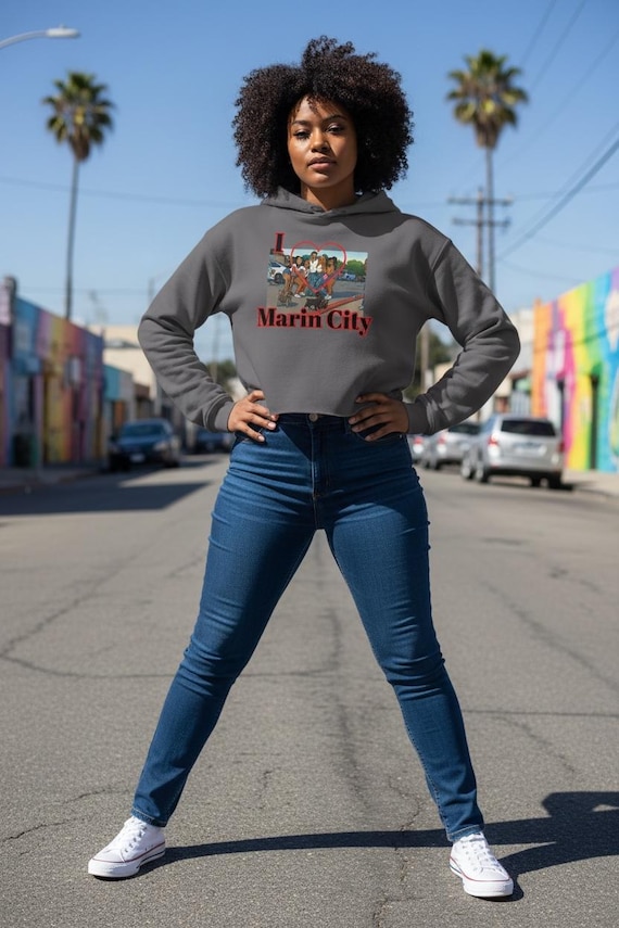 I love Marin City Crop Hoodie Vintage style graphic Sweatshirt California Street Style Cozy Cropped Pullover