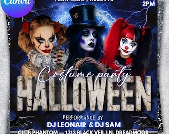 Panfleto para festa à fantasia de Halloween, evento de clube assustador, panfleto de Halloween, panfleto SZN assustador, panfleto para noite de fantasia assustadora, festa assustadora, festa, Canva