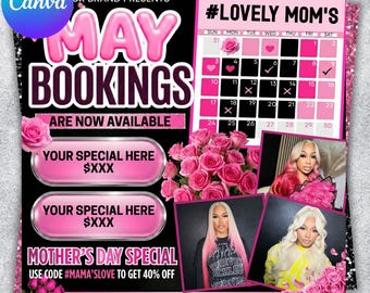 May Booking Flyer, Mothers Day Booking Flyer, May Hair, May Books Open, May Appointment Flyer, May Book Now, May Lashes Nail Braid Wig Flyer
