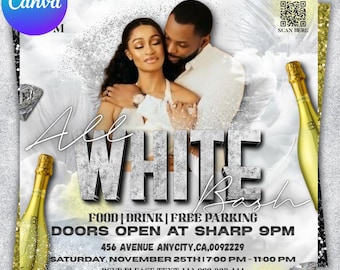 All White Party Flyer, All White Party Affair Flyer template, Editable Party Invitation, White party Canva Template, Birthday Party Event