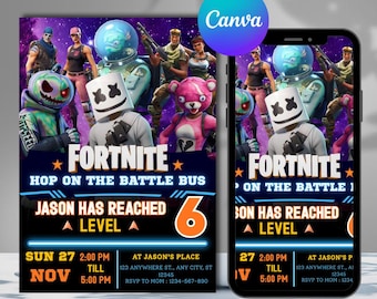 Fort Game Birthday Invitation, Gamer Party Invite, Fort Night Invitation, Editable Gamer Invite, Gamer Digital, Gamer Template, Gamer Canva