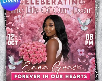 Folleto conmemorativo, funeral conmemorativo, folleto de anuncio de funeral conmemorativo, plantilla de folleto de invitación a funeral, folleto "Descanse en paz", editable en Canva