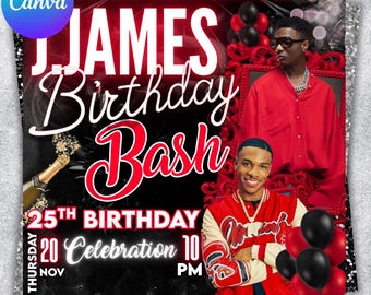 Birthday Party Flyer, Men's Birthday Flyer, Birthday Boy, Event Flyer, Club Flyer, Birthday Bash, Cancer Birthday Flyer, Canva Template