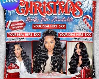 Christmas Booking Flyer, Editable December Booking Flyer, Pink Christmas Flyer, Winter Booking Flyer, Hair, Lash, Makeup, Nails, Wig,Instant