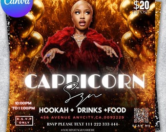 Capricorn Birthday Flyer, Capricorn Nightclub Birthday Flyer, Capricorn Szn Celebration Flyer, Capricorn Party Flyer, Canva Editable