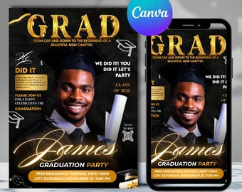 Graduation Party Flyer, Grad Party Invite, Class of 2026, Graduate Invitation, Grad Night Club Flyer, Diy Flyer Template Grad Canva Template