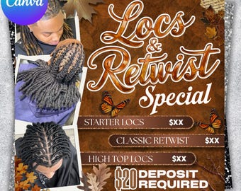 Locs specials flyer, Dread locks flyer, Hair specials flyer, Locs and Retwist flyer, Hair Loctician, Hair stylist, Loc Styling Braid