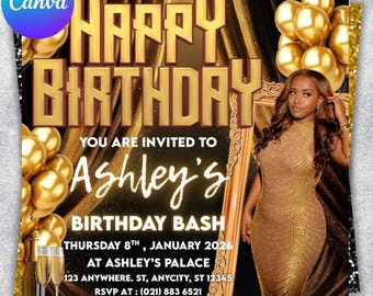 Birthday Party Flyer, Women's Birthday Flyer, Birthday Girl, Event Flyer, Club Flyer, Birthday Bash, Cancer Birthday Flyer, Canva Template