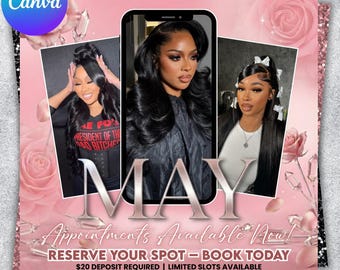 May Booking Flyer, Mothers Day Booking Flyer, May Hair, May Books Open, May Appointment Flyer, May Book Now, May Lashes Nail Braid Wig Flyer