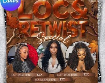 Locs & Retwist Flyer, October Hair Specials, Spooky Szn Booking Template, Spooktober Braids, Loctician Hairstylist Flyer, Editable Canva