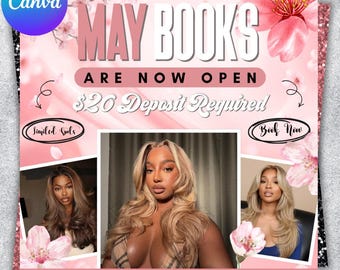 May Booking Flyer, Mothers Day Booking Flyer, May Hair, May Books Open, May Appointment Flyer, May Book Now, May Lashes Nail Braid Wig Flyer
