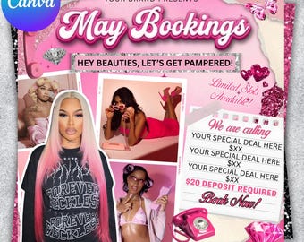 May Booking Flyer, Mothers Day Booking Flyer, May Hair, May Books Open, May Appointment Flyer, May Book Now, May Lashes Nail Braid Wig Flyer