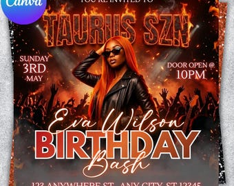 Taurus Season Party Flyer, Birthday Szn Flyer, Taurus Invitation Flyer, Taurus Birthday Event, Social Media Flyer, Premade Flyer Template