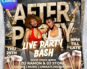 After Party Bash Flyer, Adult DJ Nightclub Party Flyer, Mega DJ Music Event Flyer, Canva Editable Party Flyer Template