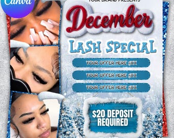Lash Special Christmas Lash Sale Flyer, Esthetician Flyer, Editable Christmas Booking, December Bookings, Holiday DIY Canva Template
