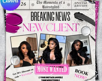 New Client Booking Flyer, Calling All New Clients, Hair Stylist, Lash Tech, Nail Tech, MUA, Editable Canva Template
