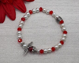 Pulsera de ángel navideño, rojo y blanco, cuentas de vidrio, hecha a mano, nueva